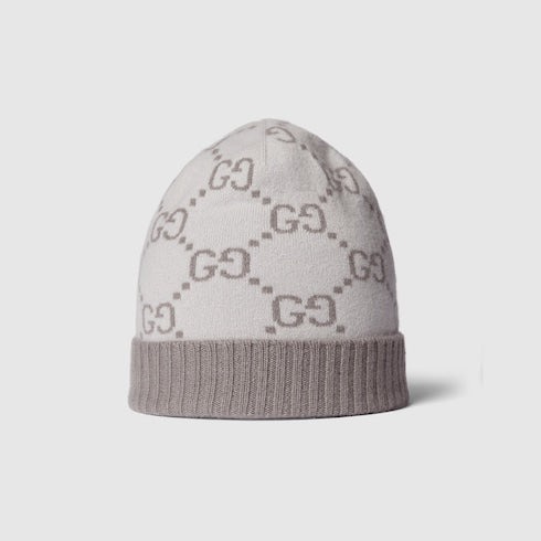 GG cashmere jacquard hat - ivory and light grey