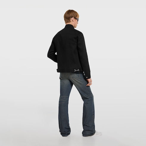 Cotton denim jacket with Horsebit - black