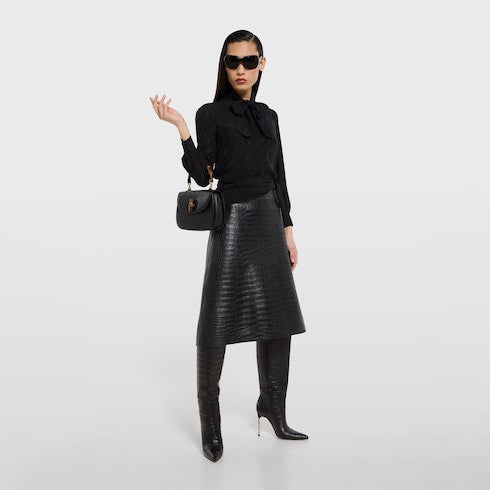 Interlocking G chain silk diamond scarf - black