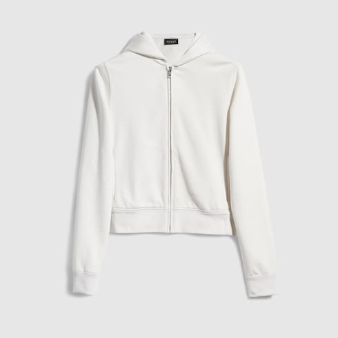 Cotton silk jersey zip sweatshirt - white