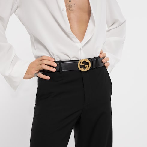 Belt with Interlocking G buckle - black leather