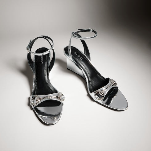 Women's Donna platform sandal - silver lamé leather