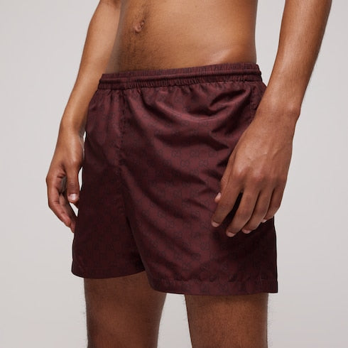 Printed polyester poplin swim shorts - bordeaux