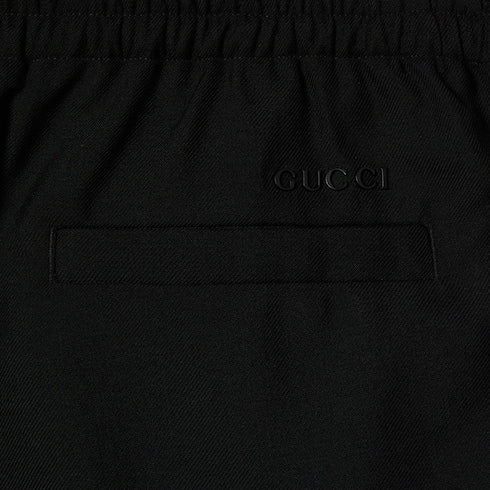 Wool blend twill pant with logo - black