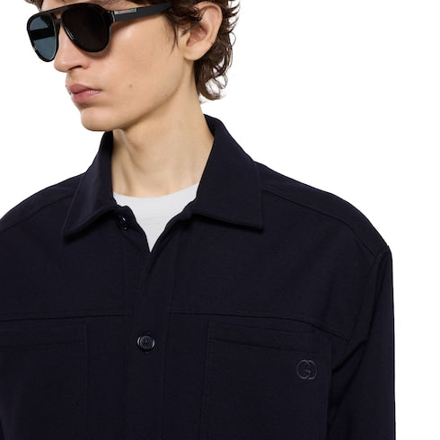 Cotton jersey jacket with embroidery - dark blue