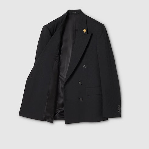 Double-breasted GG wool jacket - black