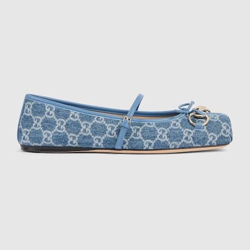 Women's Gucci Horsebit ballet flat - blue GG denim