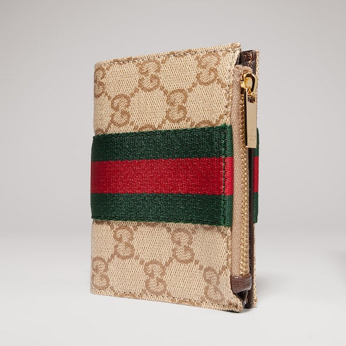 Small wallet with Web - sand and brown GG canvas