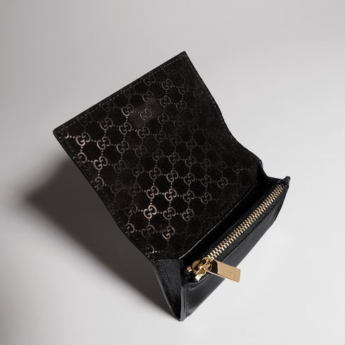 Bi-fold card case with Gucci lettering - black leather