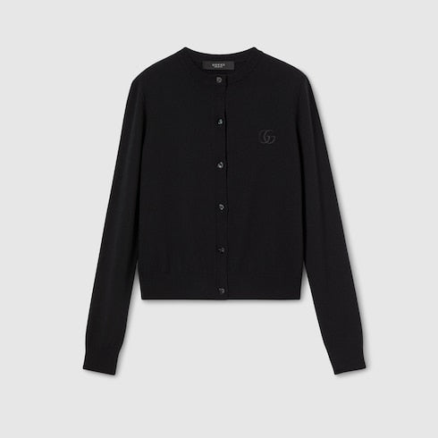 Knit wool cardigan with embroidery - black