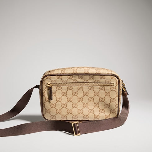 GG mini bag with Web - sand and brown GG canvas