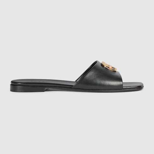 Women's slide sandal with Double G - black leather