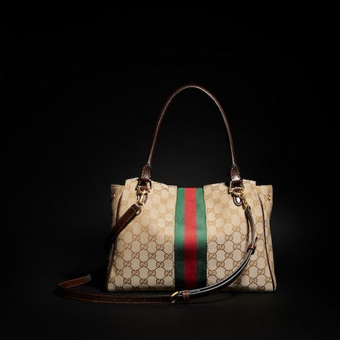 Paparazzo medium top handle bag - sand and brown GG canvas