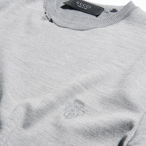 Cropped knit wool silk blend T-shirt - grey