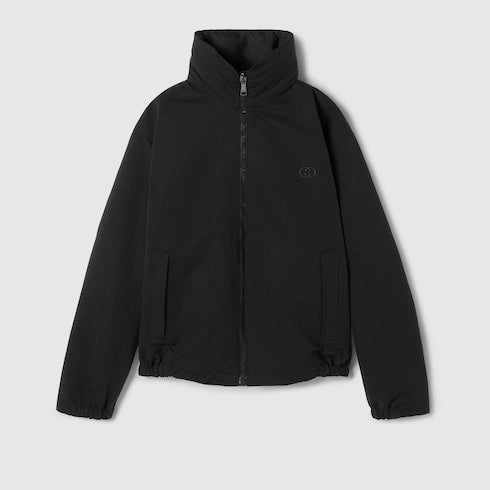 Reversible cotton ripstop zip jacket - black