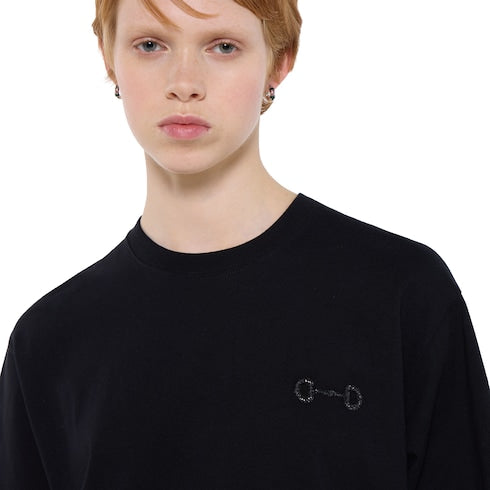 Cotton jersey T-shirt with embroidery - black