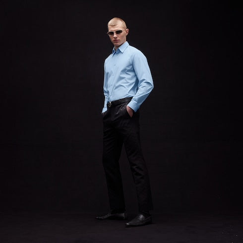 Piece dyed cotton poplin shirt - light blue