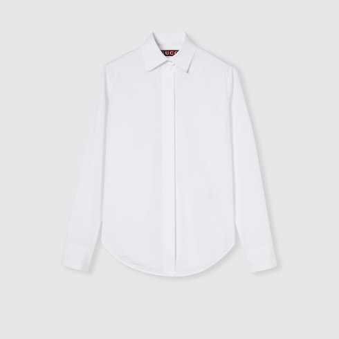 Cotton poplin shirt with embroidery - white