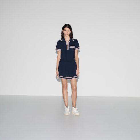 Pleated skirt with striped trim - dark blue