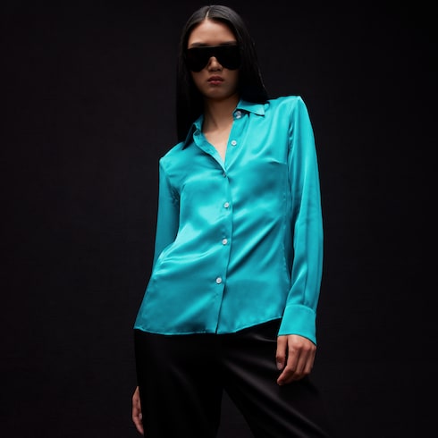 Silk satin shirt - turquoise