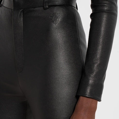 Bonded leather with stretch cotton leggings - black