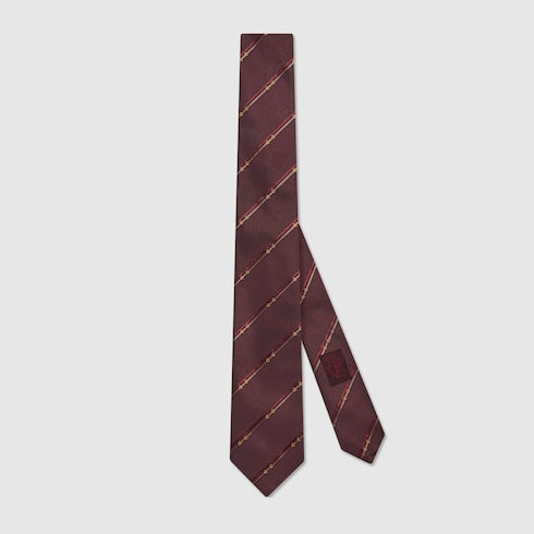 Diagonal Horsebit silk jacquard tie - bordeaux