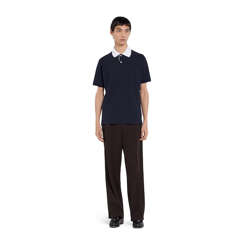 Stretch cotton piquet polo shirt - blue