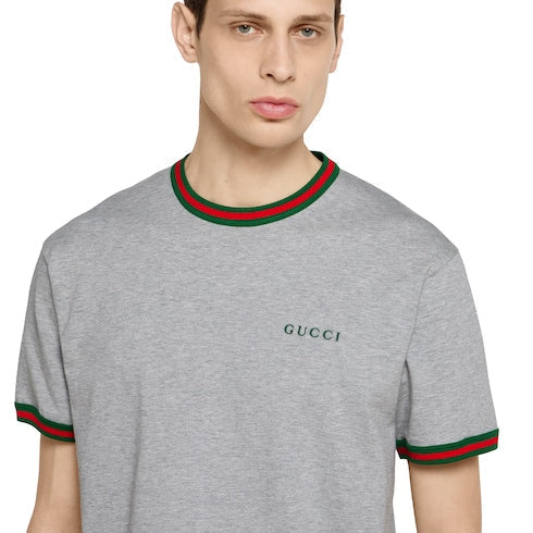 Cotton jersey T-shirt with embroidery - grey mélange