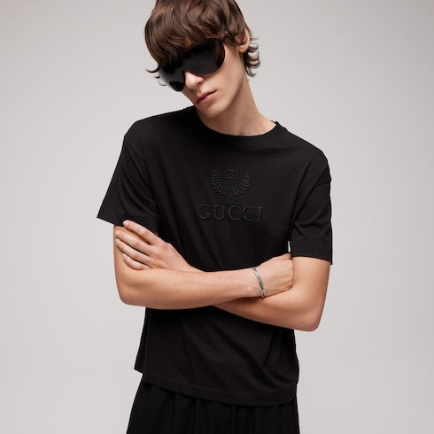 Cotton jersey T-shirt with embroidery - black