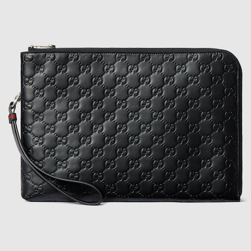 GG Emblem medium pouch - black GG leather