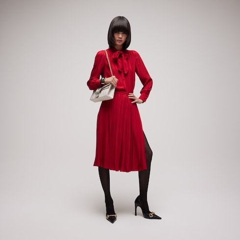 Interlocking G chain silk jacquard shirt - red