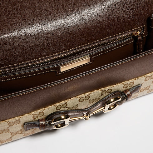 Horsebit Ristretto medium shoulder bag - sand and brown GG canvas