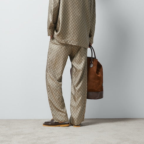 GG supreme print silk pant - beige and ebony