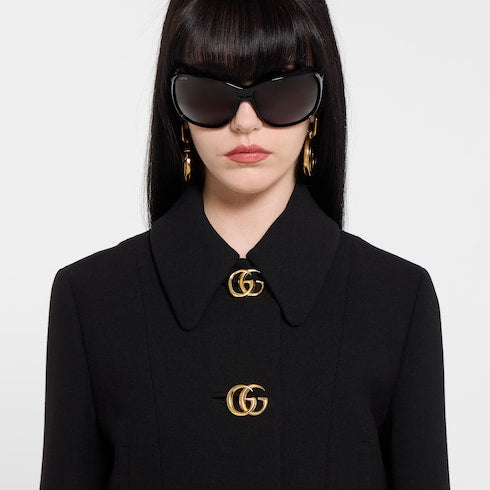 Crêpe wool jacket with Double G button - black