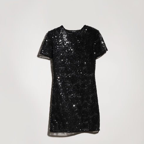 Embroidered tulle dress with sequins - black and grey
