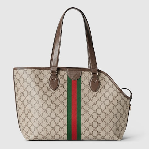 GG Monogram small pet tote bag - beige and dark brown fabric