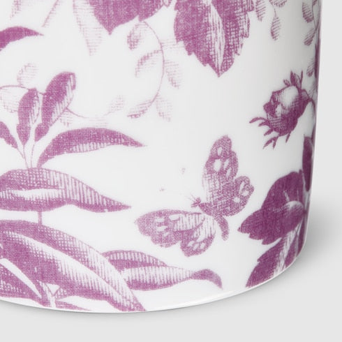 Herbarium print candle, Fig scent - white and purple porcelain