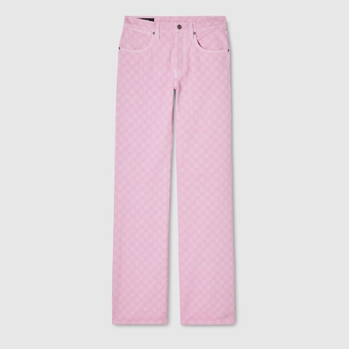 GG cotton denim jacquard pants - light pink