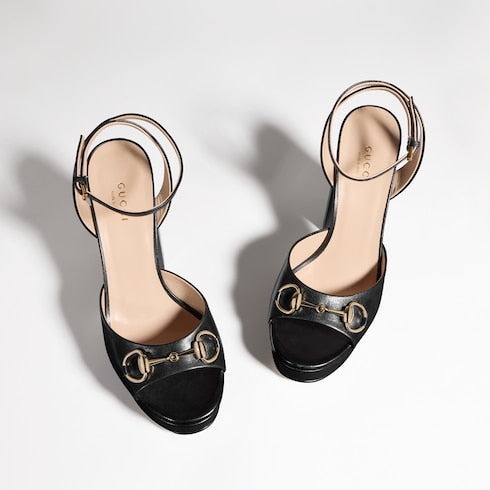 Women's Horsebit platform sandal - black leather