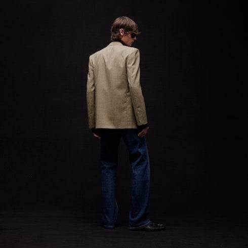 Gingham wool single-breasted jacket - beige and brown