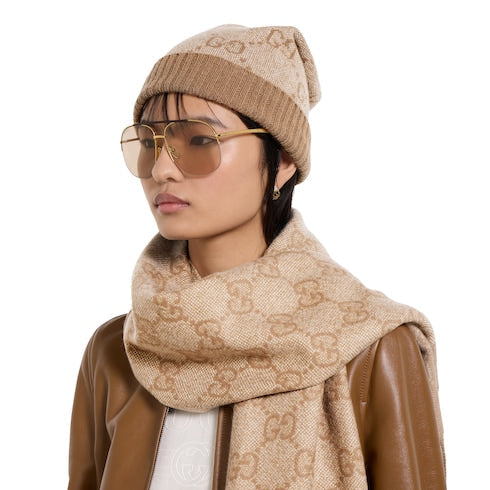 GG cashmere lamé scarf - white and beige