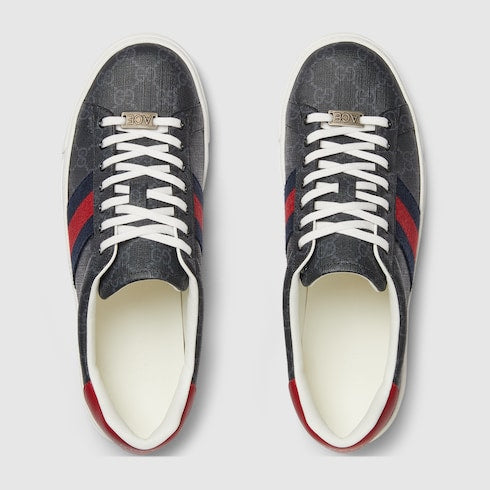 Men's Gucci Ace sneaker with Web - black GG Supreme canvas