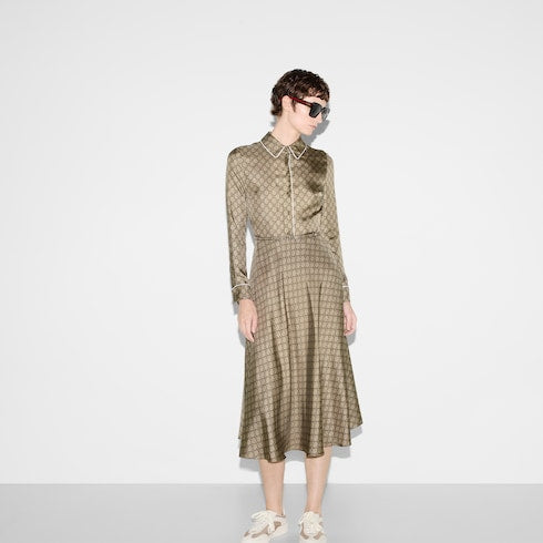GG silk twill dress - camel