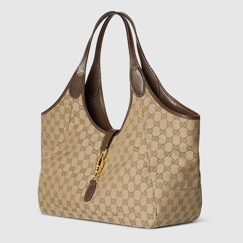Mercato medium tote bag - sand and brown GG canvas