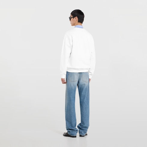 Cotton jersey sweatshirt with embroidery - white