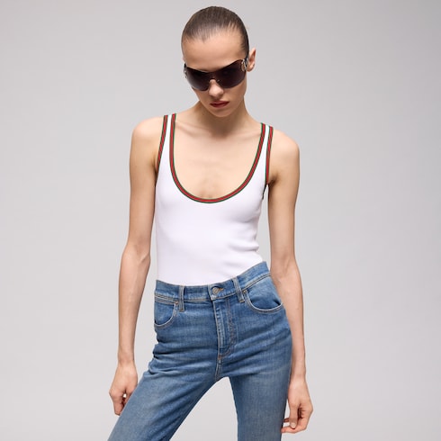Cotton tank top with Web - white
