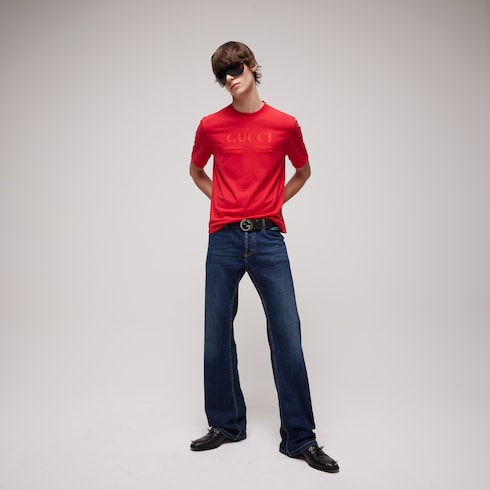 Cotton jersey T-shirt with devoré detail - red