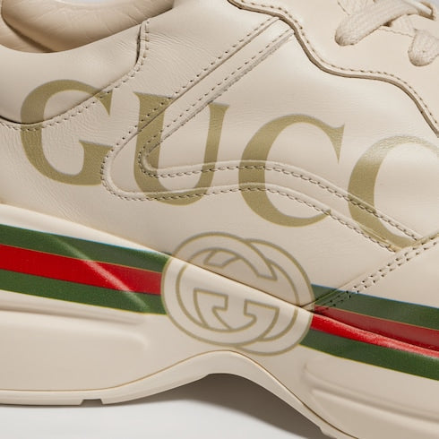 Men's Ivory Leather Rhyton Vintage Gucci Logo Sneaker