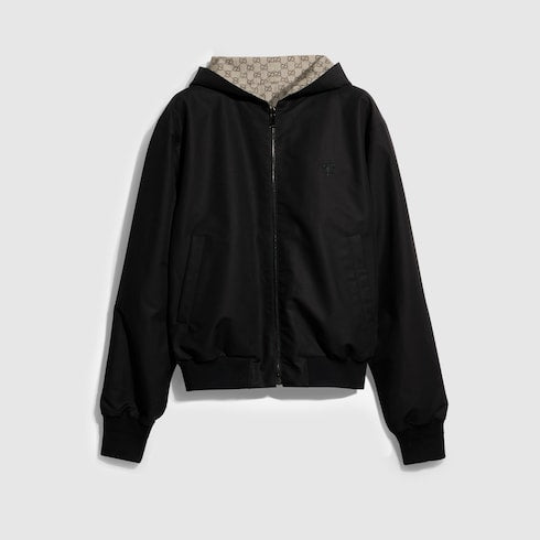 Reversible cotton canvas zip jacket - black and dark brown