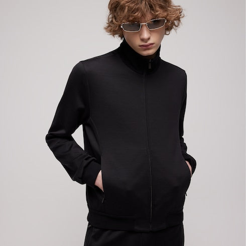 Silk cotton jersey zip jacket - black